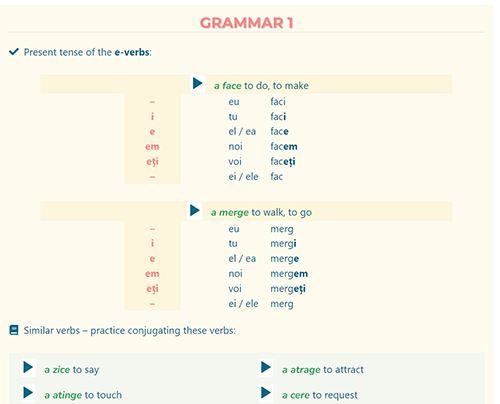 learn romanian grammar section